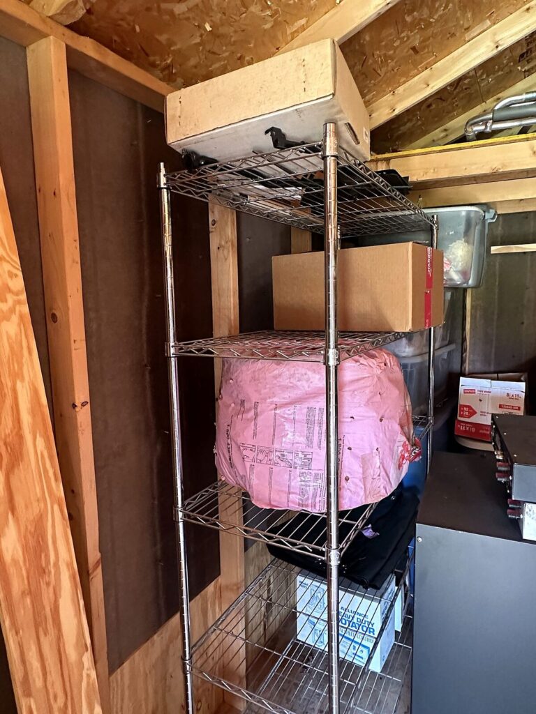Chrome wire shelving unit and metal cabinet