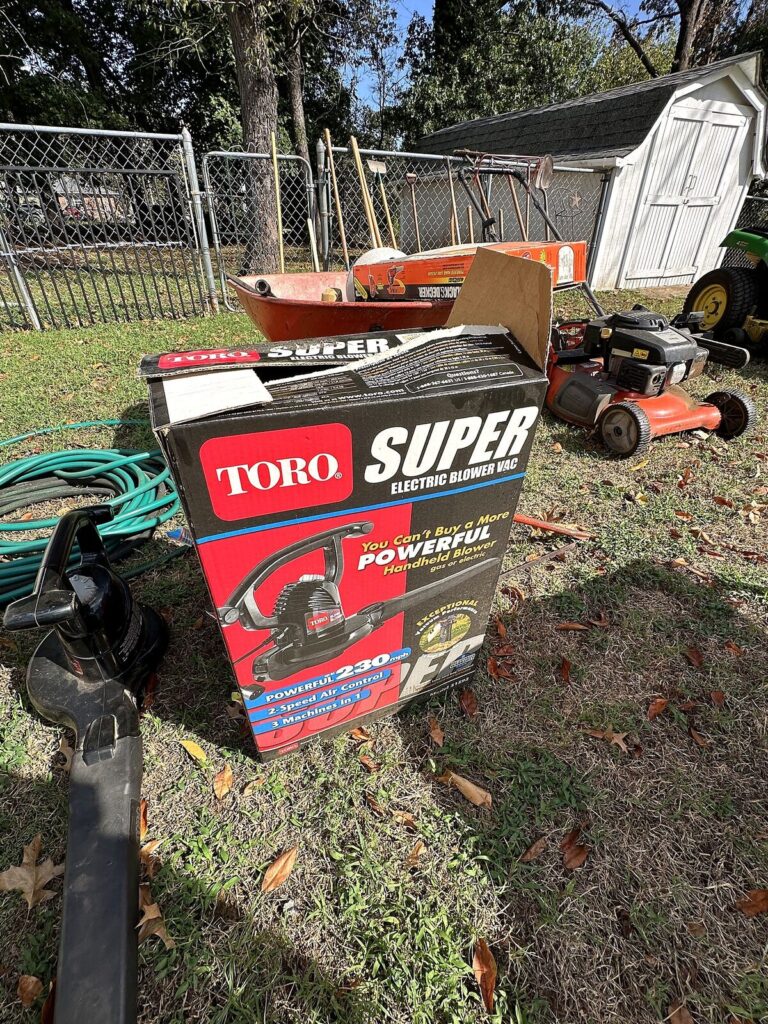 Toro Super Blower Vac with box, garden hoses and hanging planters
