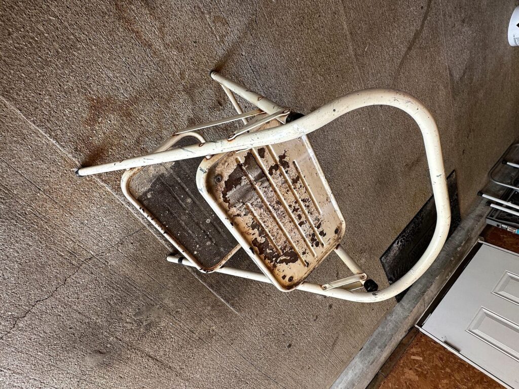 Vintage white metal folding step stool