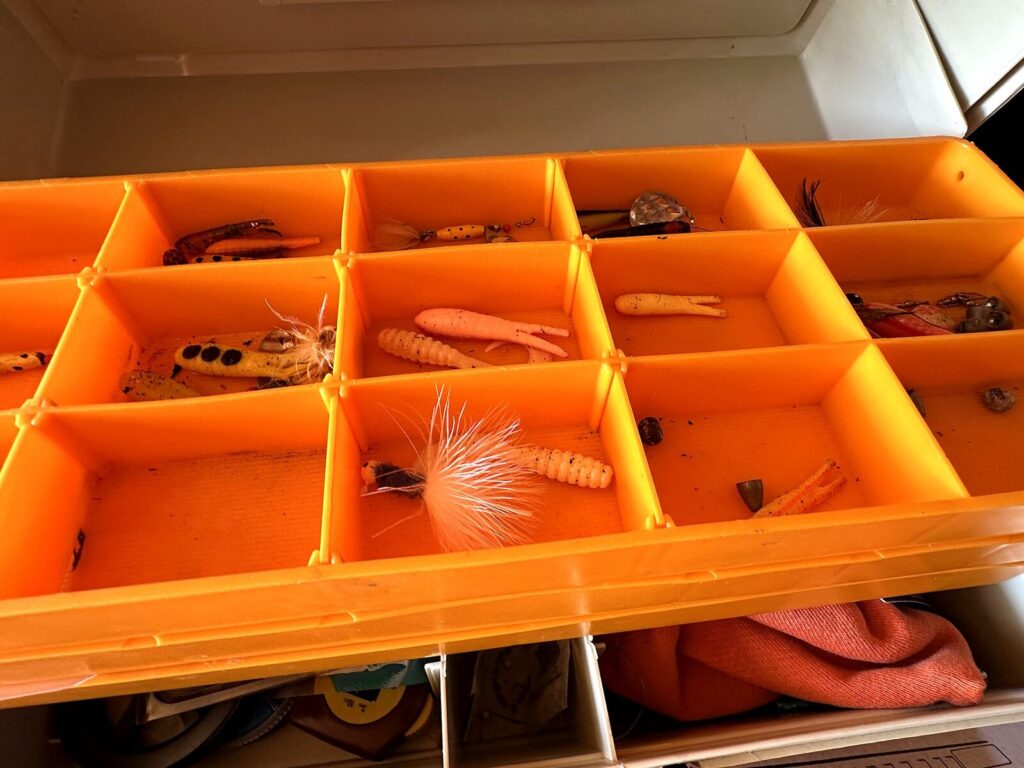 Tackle box with lures, soft plastics and spinnerbaits