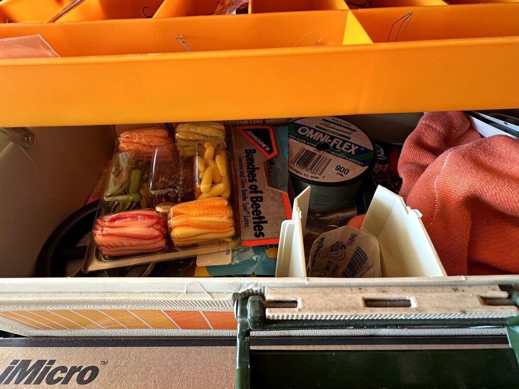Tackle box with lures, soft plastics and spinnerbaits