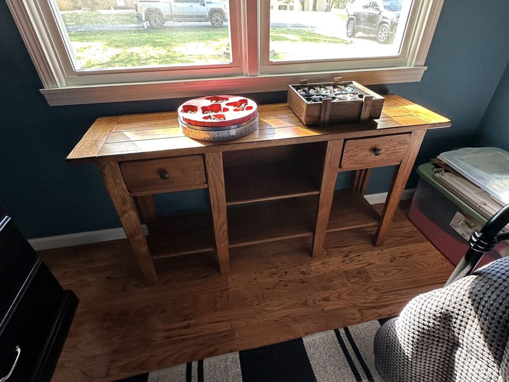 Oak console table with drawers
