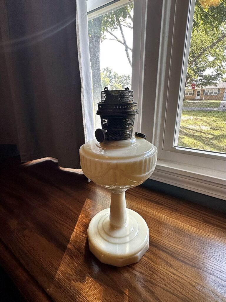 Vintage Aladdin-style white glass kerosene lamp
