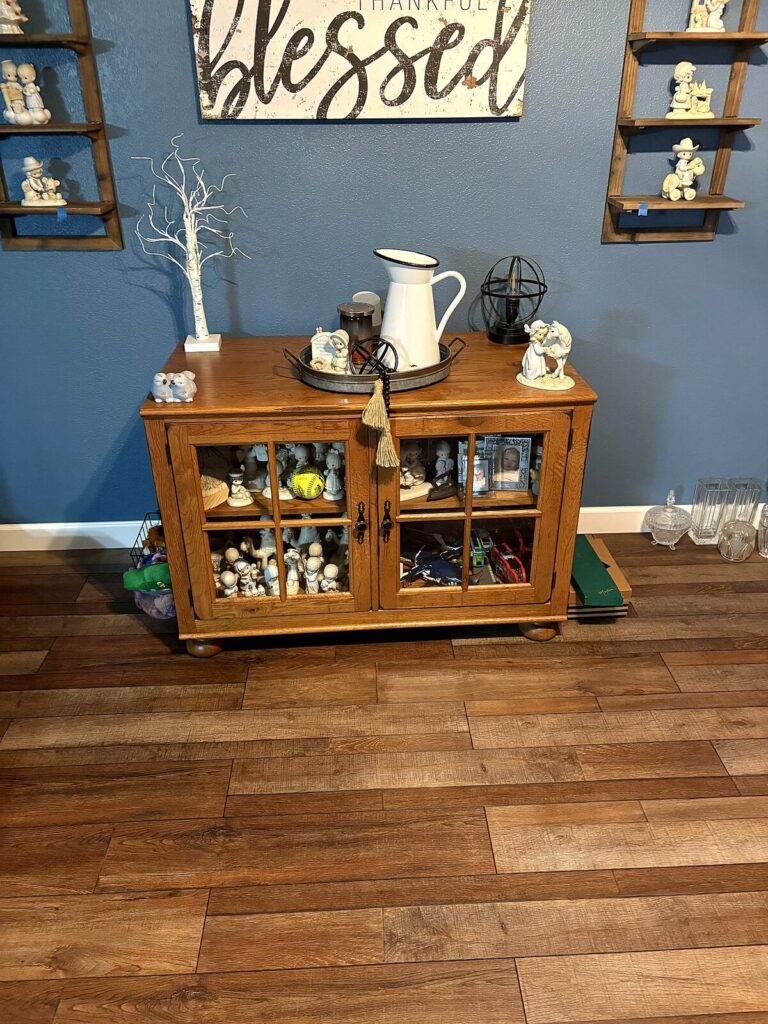 Oak glass-front cabinet